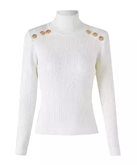 Gold Button Turtleneck Sweater - Knitted