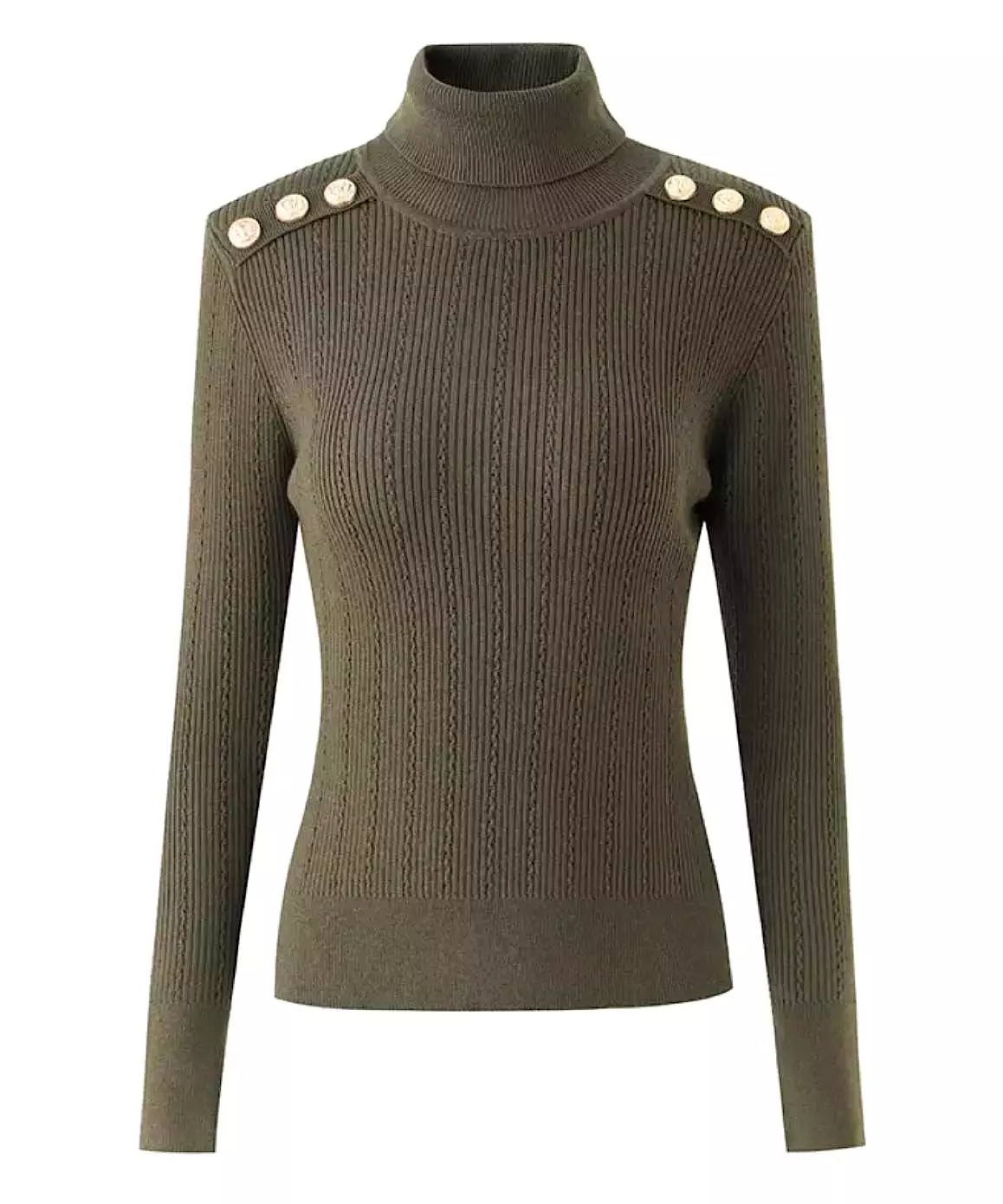 Gold Button Turtleneck Sweater - Knitted