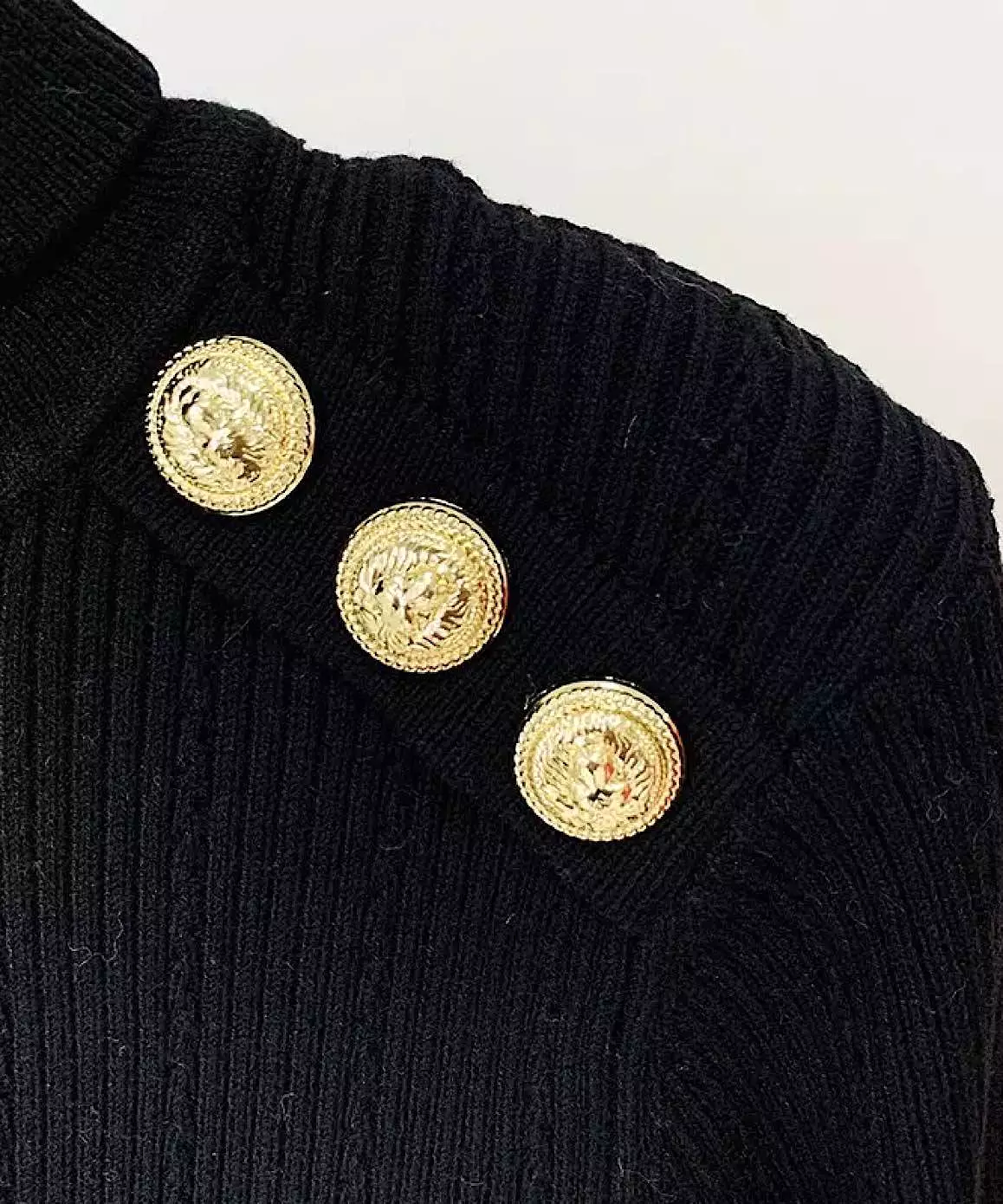 Gold Button Turtleneck Sweater - Knitted