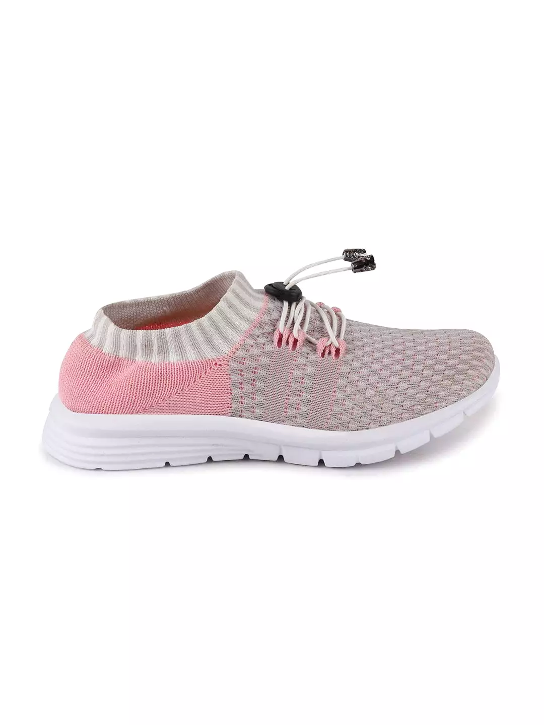 Grey/Pink Women's Sports Running Shoes, Lace-Up, Outdoor-Ready