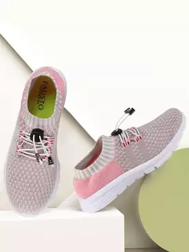 Grey/Pink Women's Sports Running Shoes, Lace-Up, Outdoor-Ready