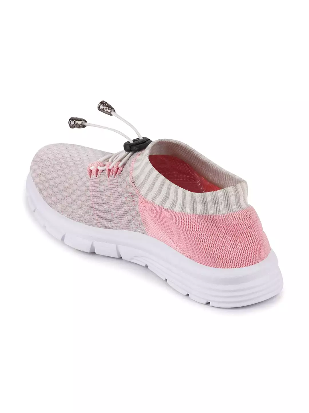 Grey/Pink Women's Sports Running Shoes, Lace-Up, Outdoor-Ready