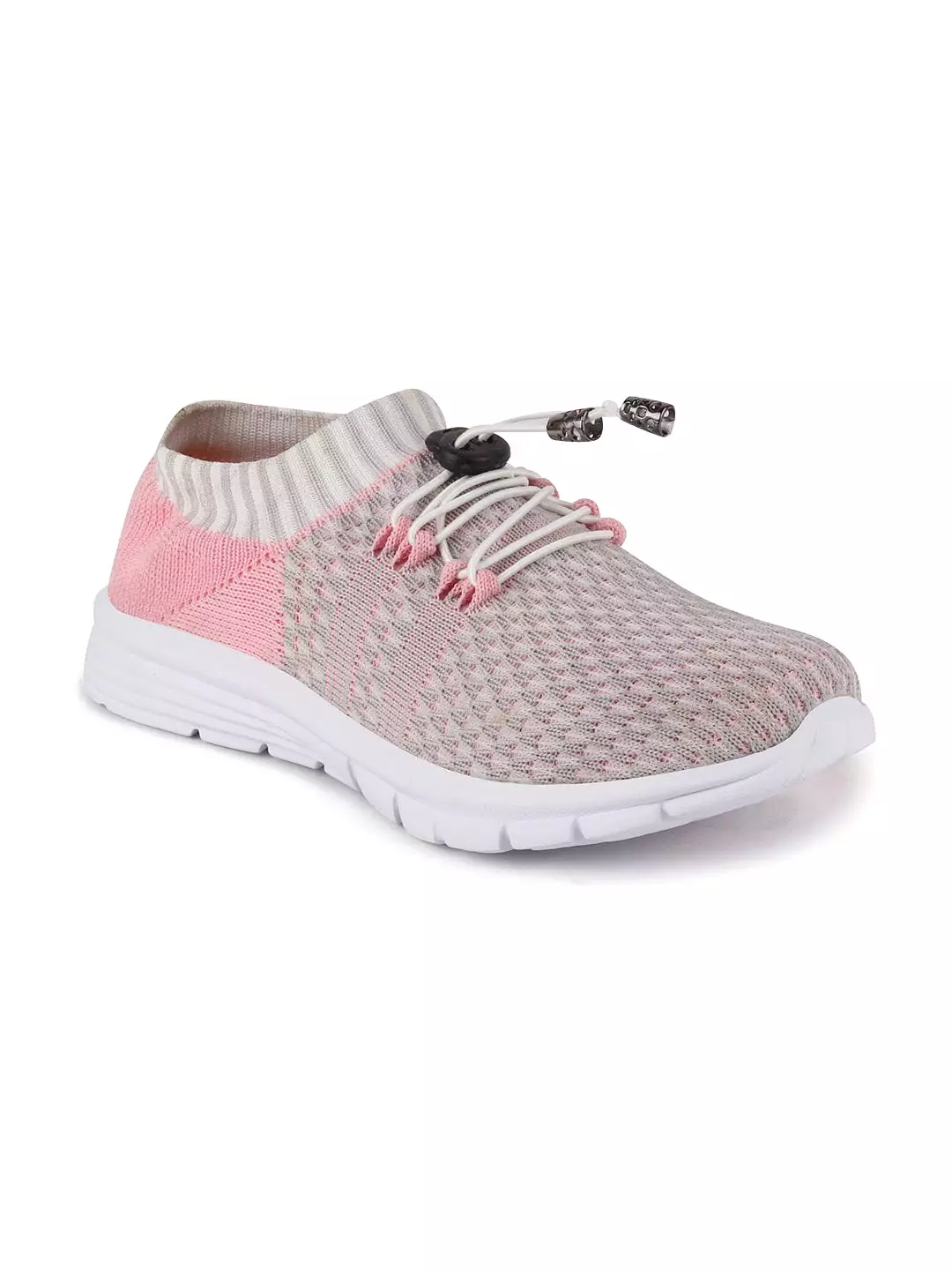 Grey/Pink Women's Sports Running Shoes, Lace-Up, Outdoor-Ready