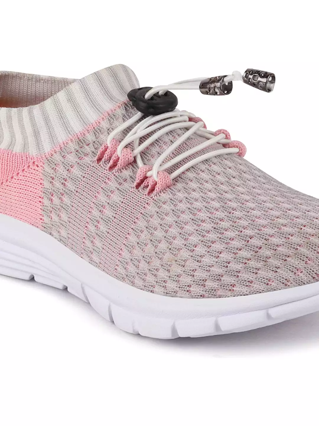 Grey/Pink Women's Sports Running Shoes, Lace-Up, Outdoor-Ready