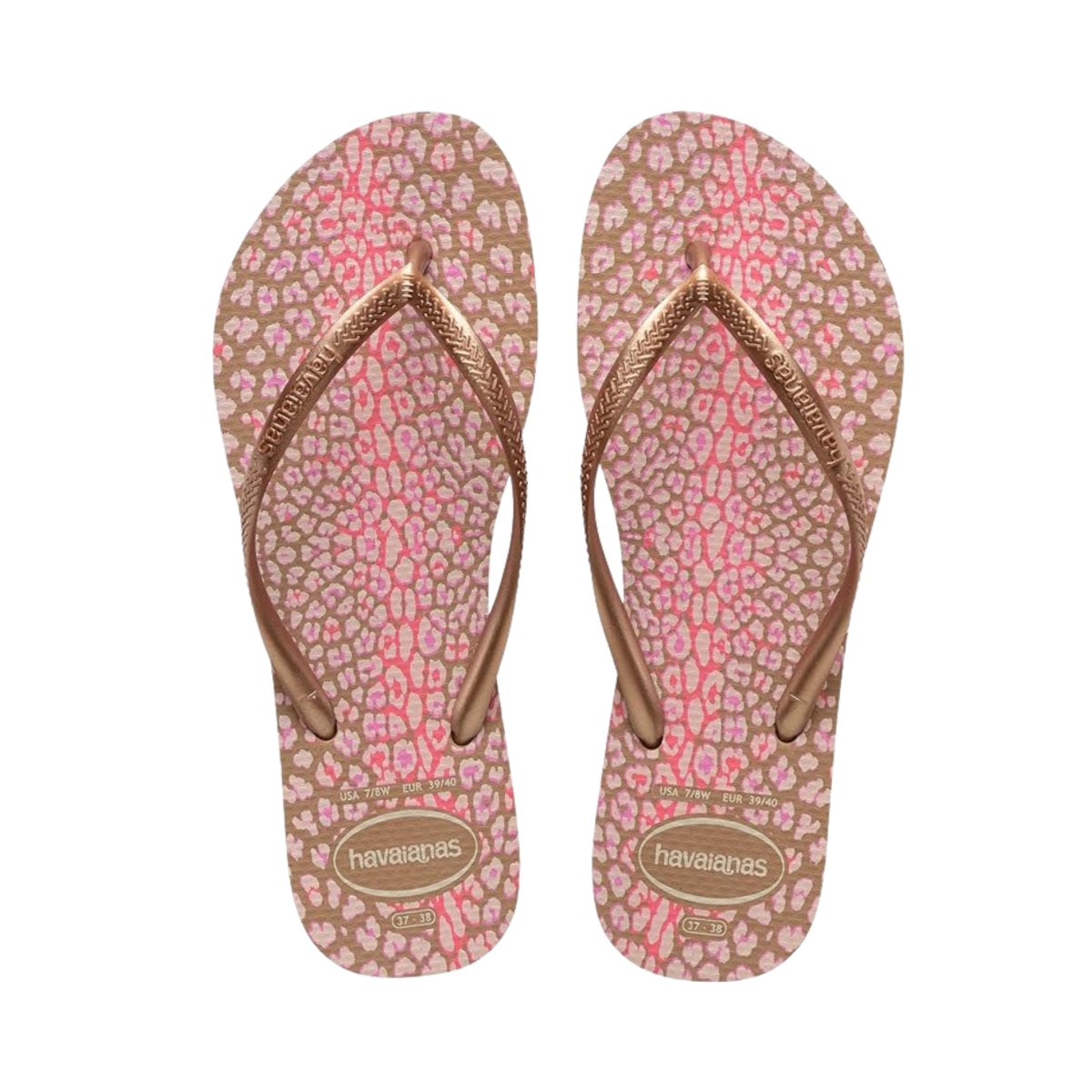 Havaianas Girls Slim Flip Flops in Animals Rose Gold - Sizes 29-34