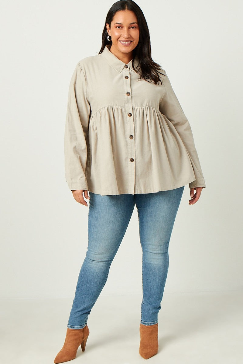 Hayden Corduroy Shirt Peplum Style