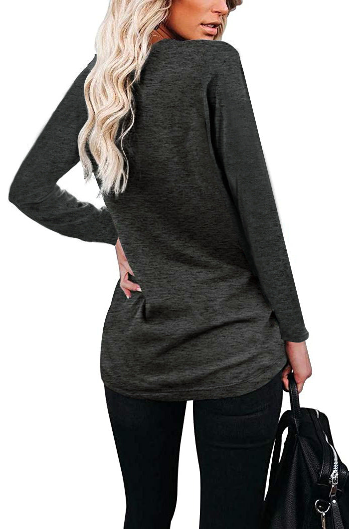 Heather Pocket Scoop Neck Long Sleeve Tunic Top