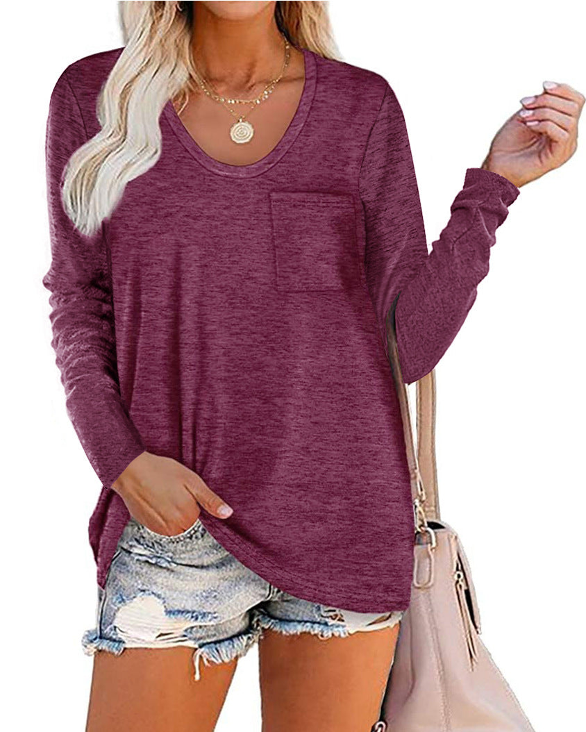 Heather Pocket Scoop Neck Long Sleeve Tunic Top