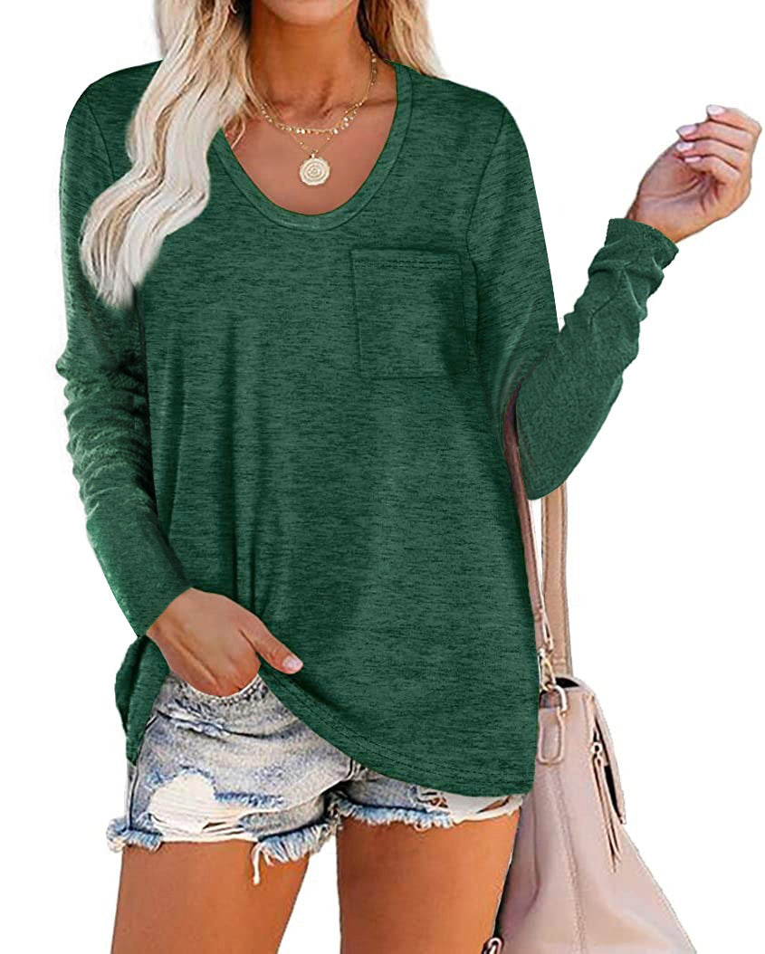 Heather Pocket Scoop Neck Long Sleeve Tunic Top