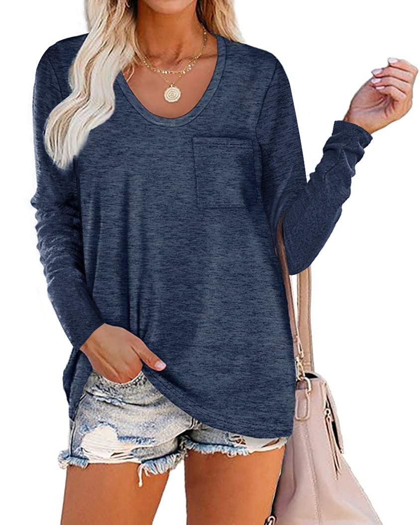 Heather Pocket Scoop Neck Long Sleeve Tunic Top