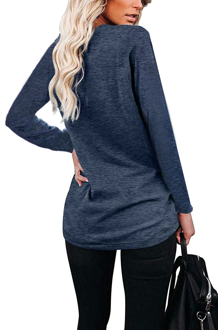 Heather Pocket Scoop Neck Long Sleeve Tunic Top