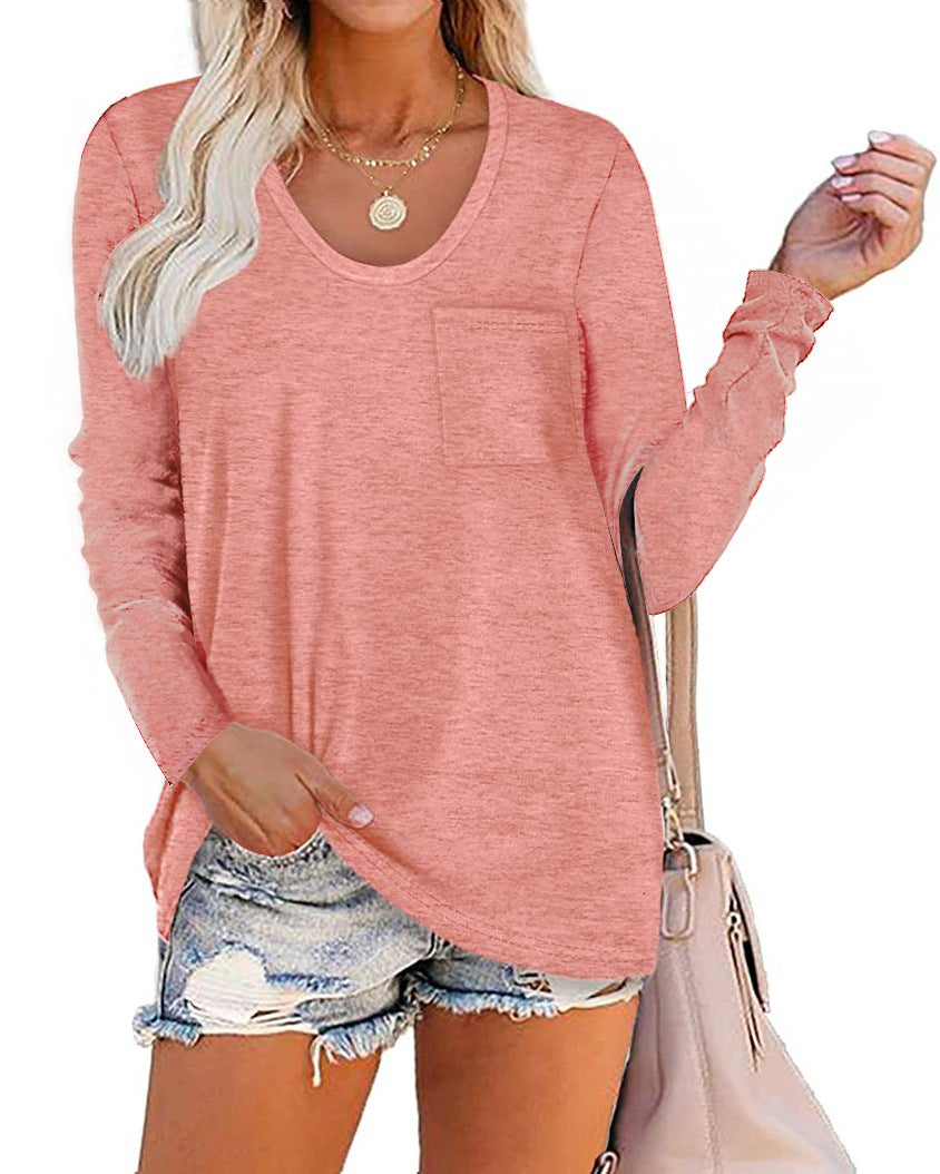 Heather Pocket Scoop Neck Long Sleeve Tunic Top