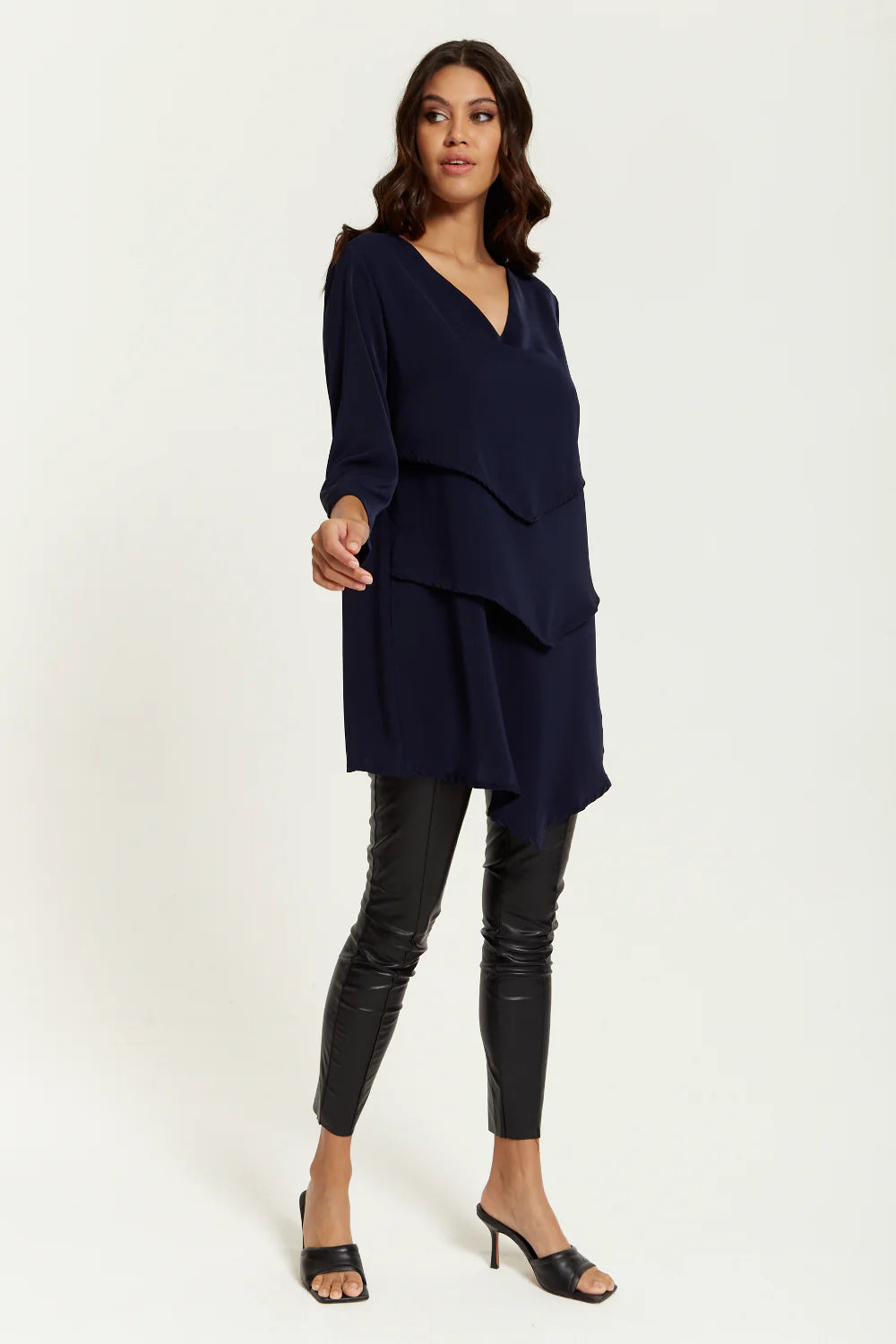 Hoxton Gal 3/4 Sleeves V Neck Oversized Tunic Layered - Shop Now!