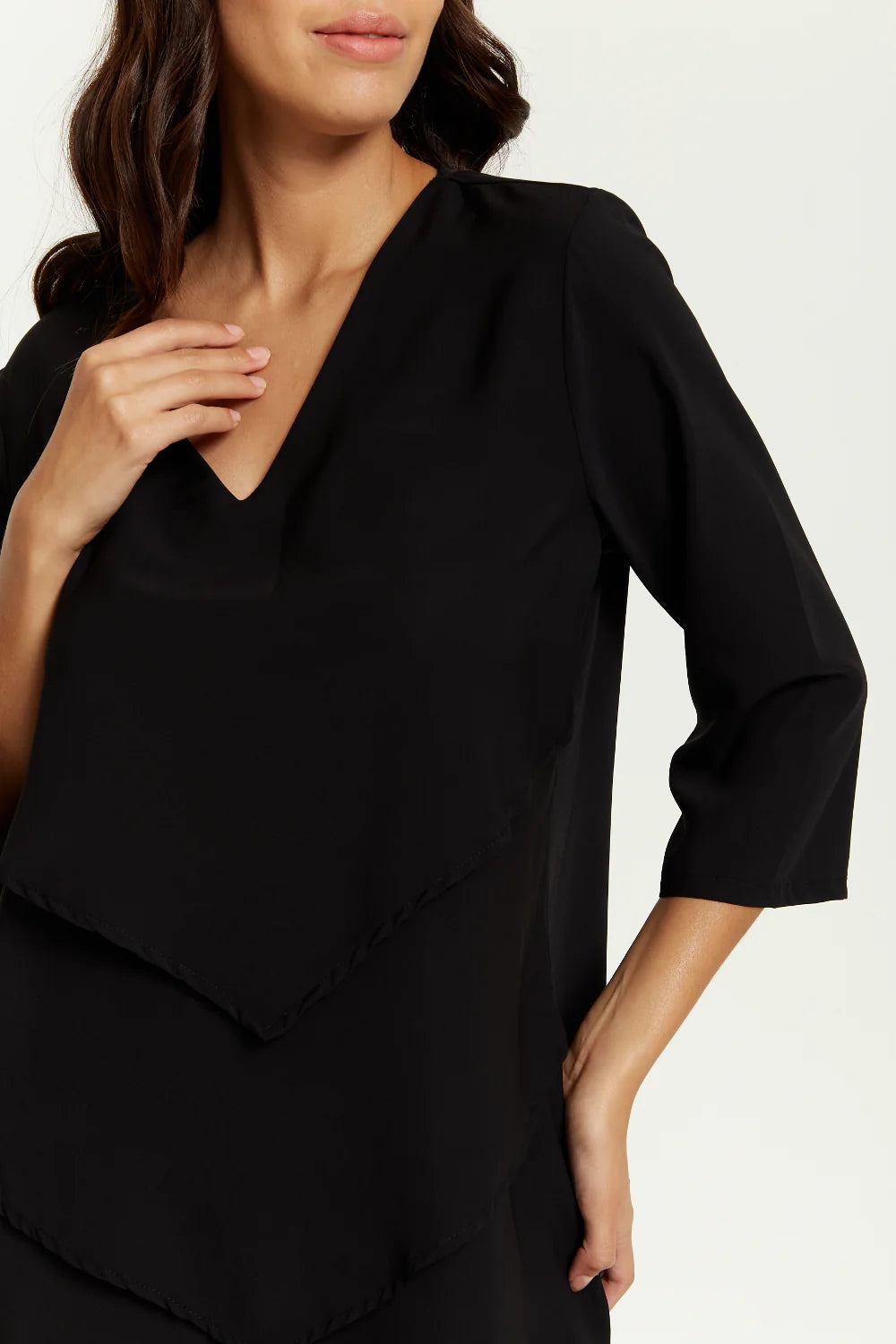 Hoxton Gal 3/4 Sleeves V Neck Oversized Tunic Layered - Shop Now!