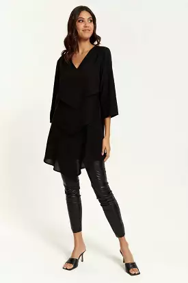 Hoxton Gal 3/4 Sleeves V Neck Oversized Tunic Layered - Shop Now!