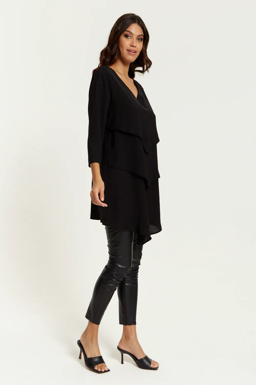 Hoxton Gal 3/4 Sleeves V Neck Oversized Tunic Layered - Shop Now!