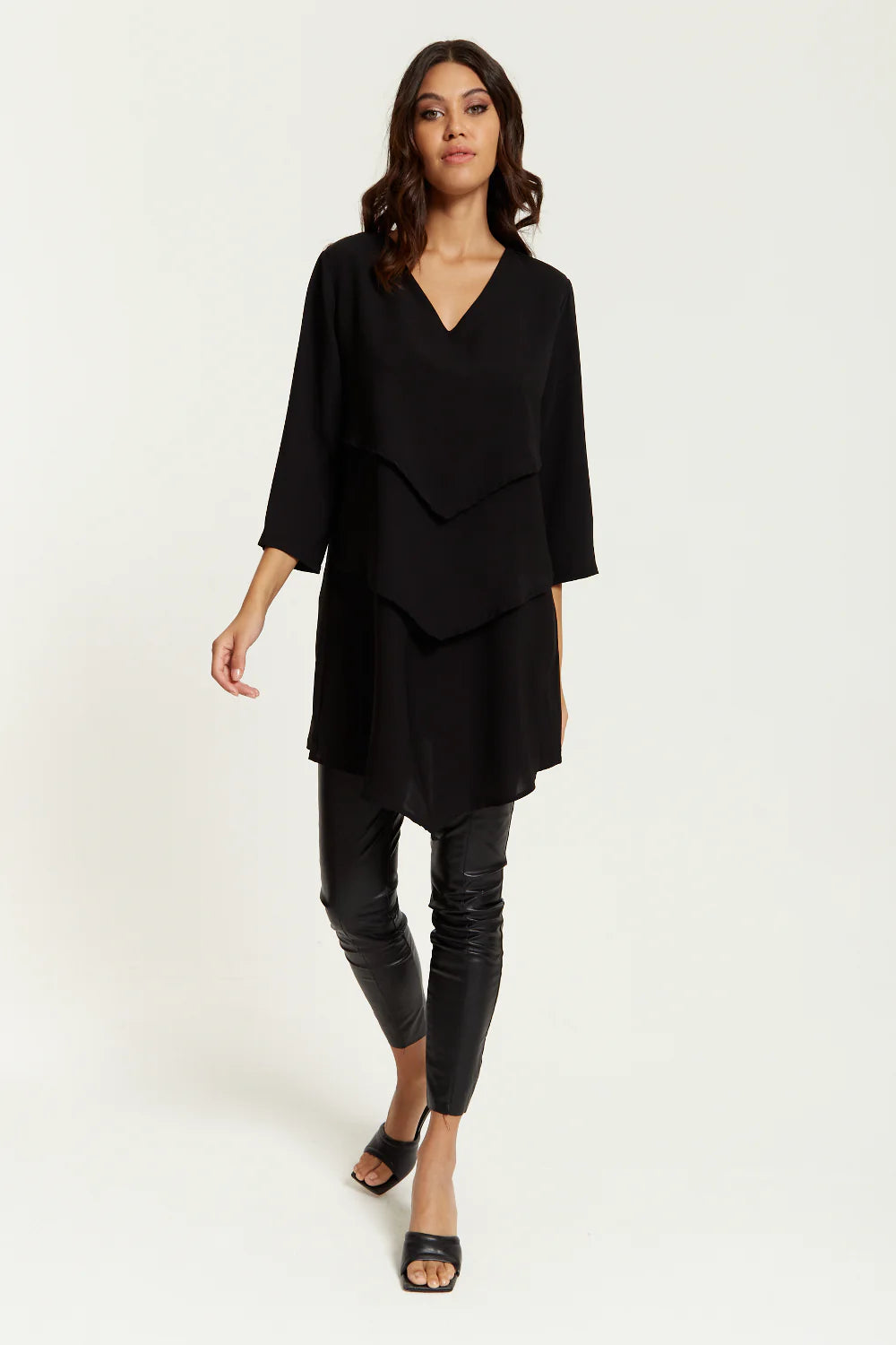 Hoxton Gal 3/4 Sleeves V Neck Oversized Tunic Layered - Shop Now!