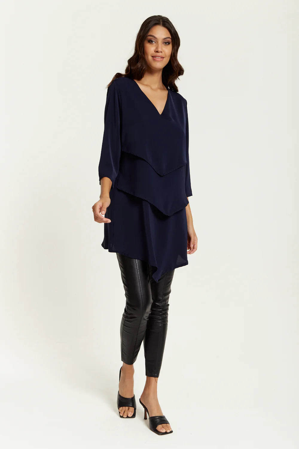 Hoxton Gal 3/4 Sleeves V Neck Oversized Tunic Layered - Shop Now!