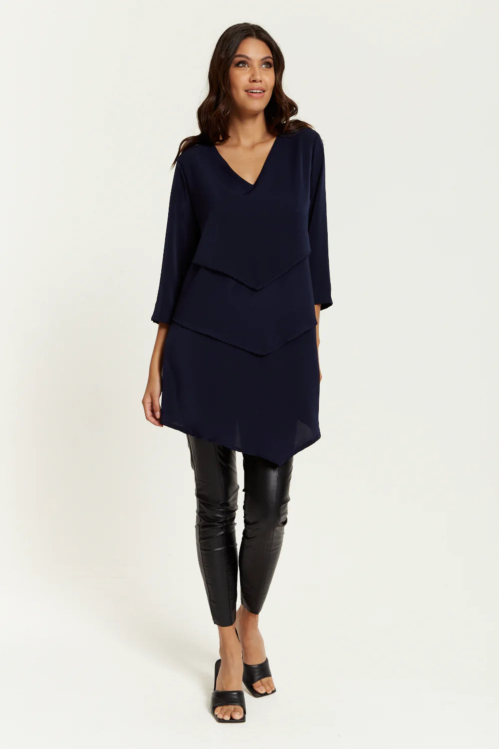 Hoxton Gal 3/4 Sleeves V Neck Oversized Tunic Layered - Shop Now!