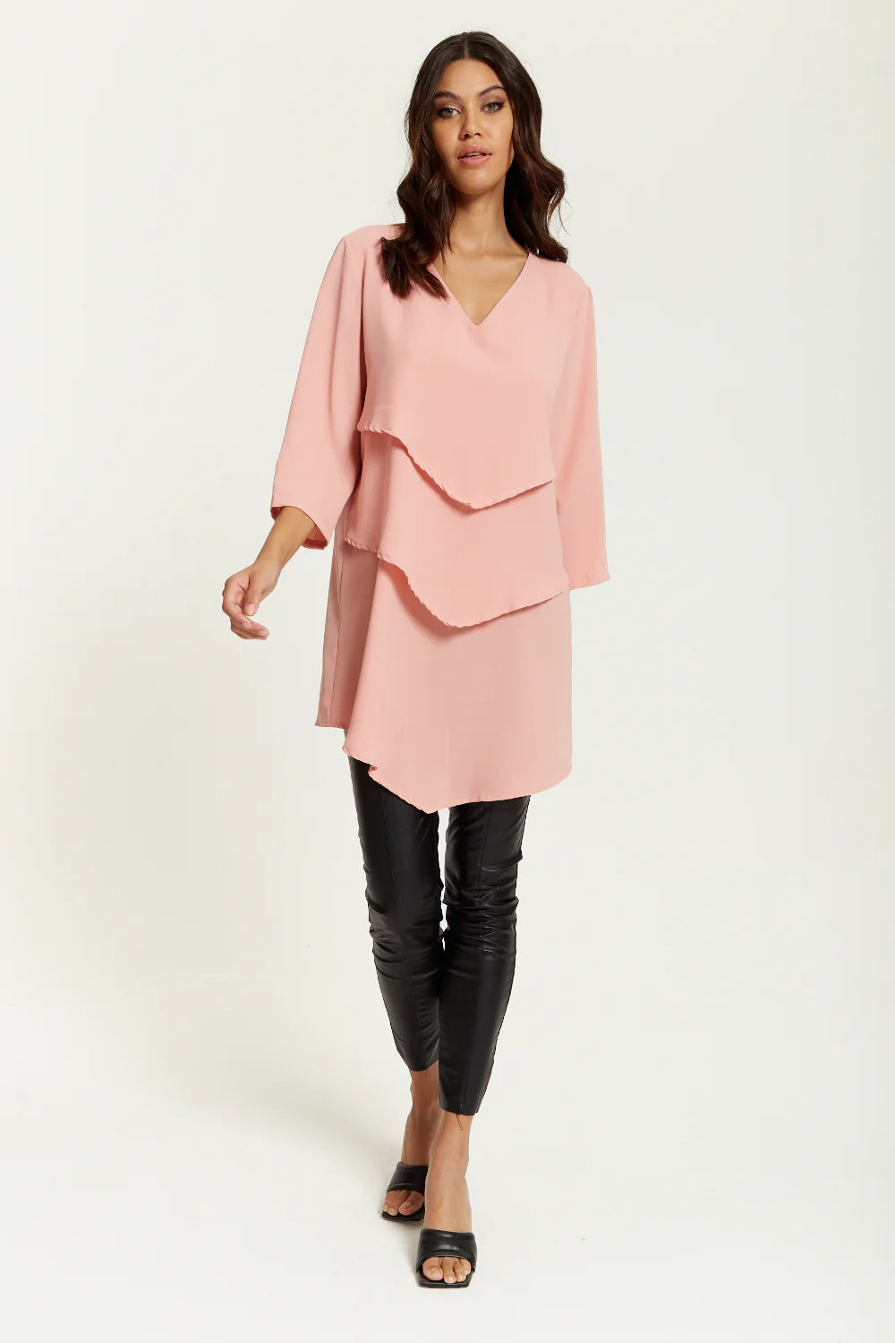 Hoxton Gal 3/4 Sleeves V Neck Oversized Tunic Layered - Shop Now!