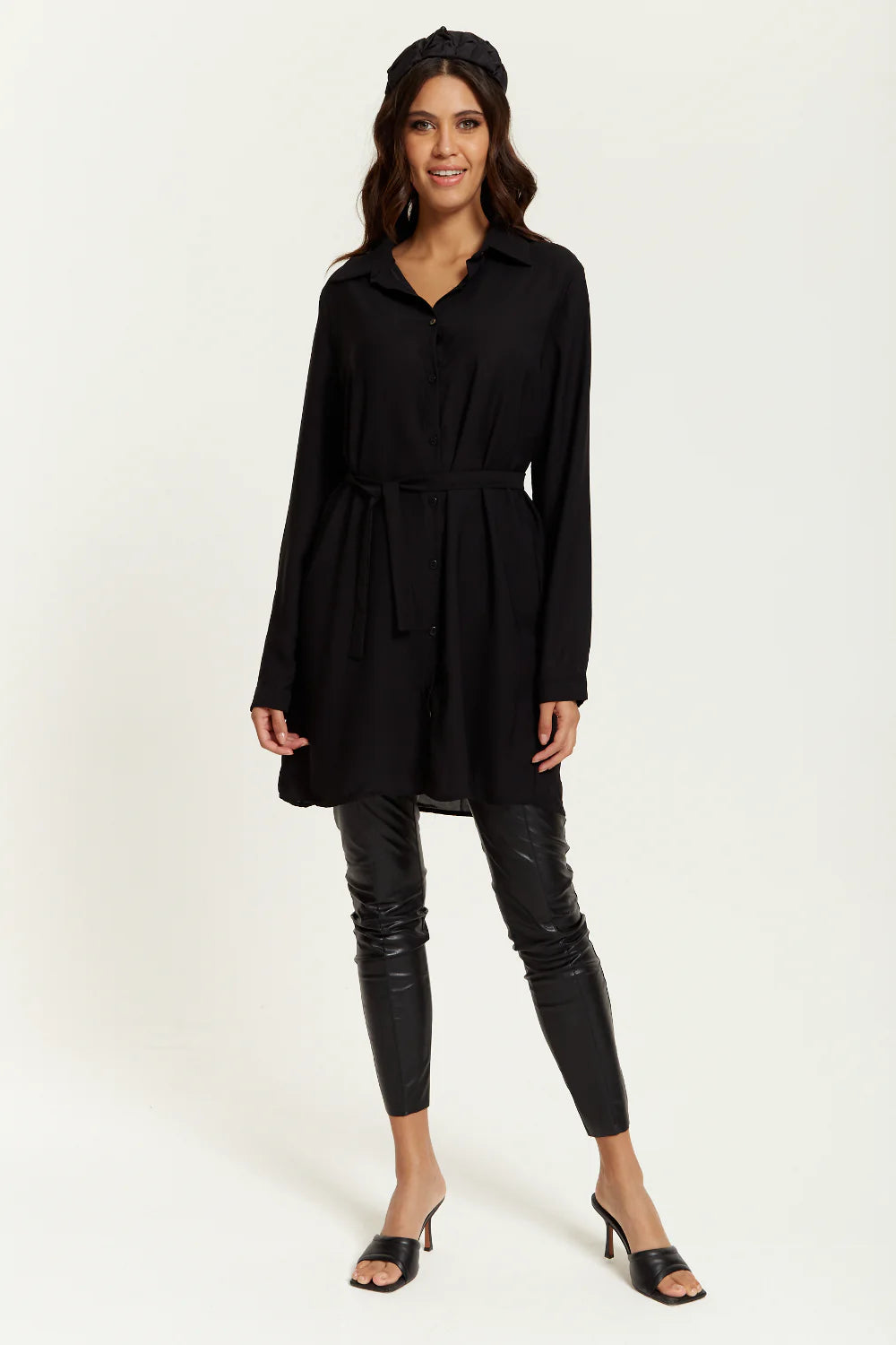 Hoxton Gal Belted Tunic Shirt with Oversized and Detailed Design.