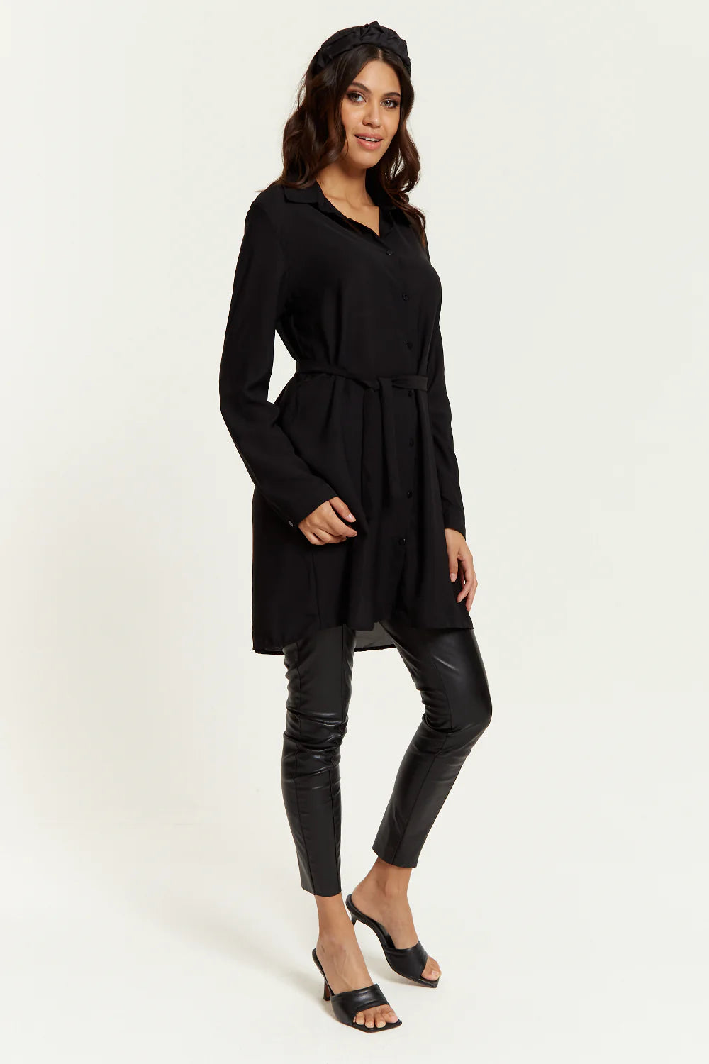 Hoxton Gal Belted Tunic Shirt with Oversized and Detailed Design.