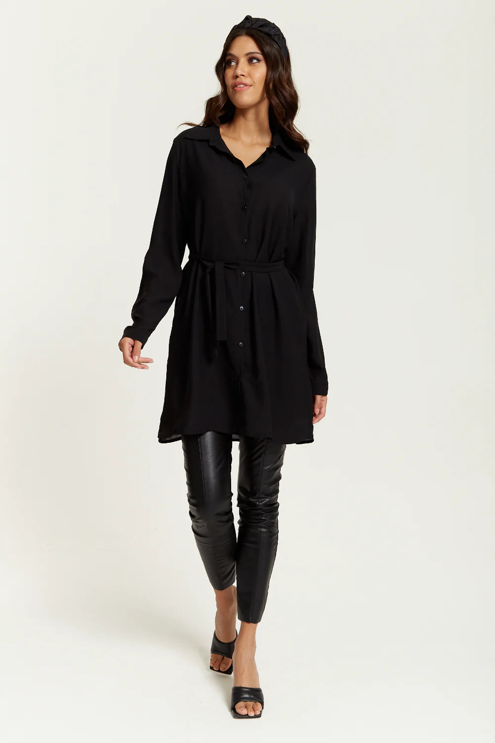 Hoxton Gal Belted Tunic Shirt with Oversized and Detailed Design.