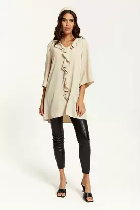 Hoxton Gal Frilled Tunic - Relaxed Fit, 3/4 Sleeves, Front Detail