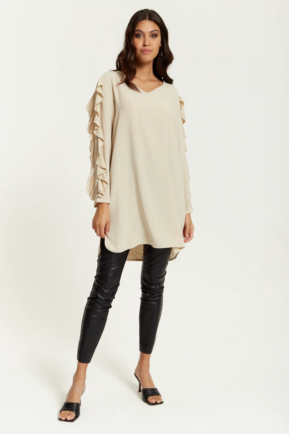 Hoxton Gal Oversized V Neck Tunic with Ruffle Sleeves