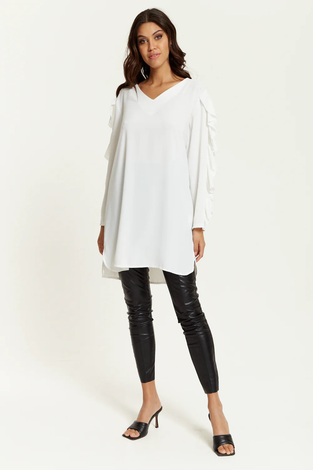 Hoxton Gal Oversized V Neck Tunic with Ruffle Sleeves