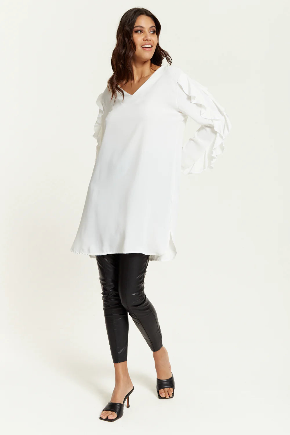 Hoxton Gal Oversized V Neck Tunic with Ruffle Sleeves