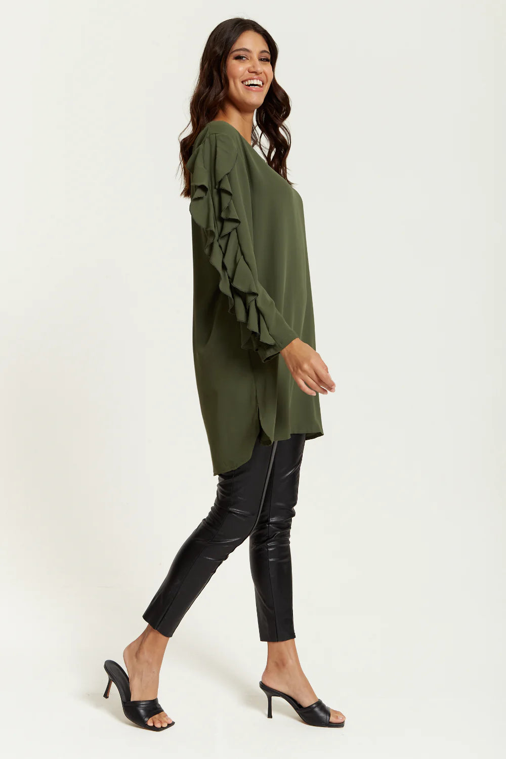 Hoxton Gal Oversized V Neck Tunic with Ruffle Sleeves