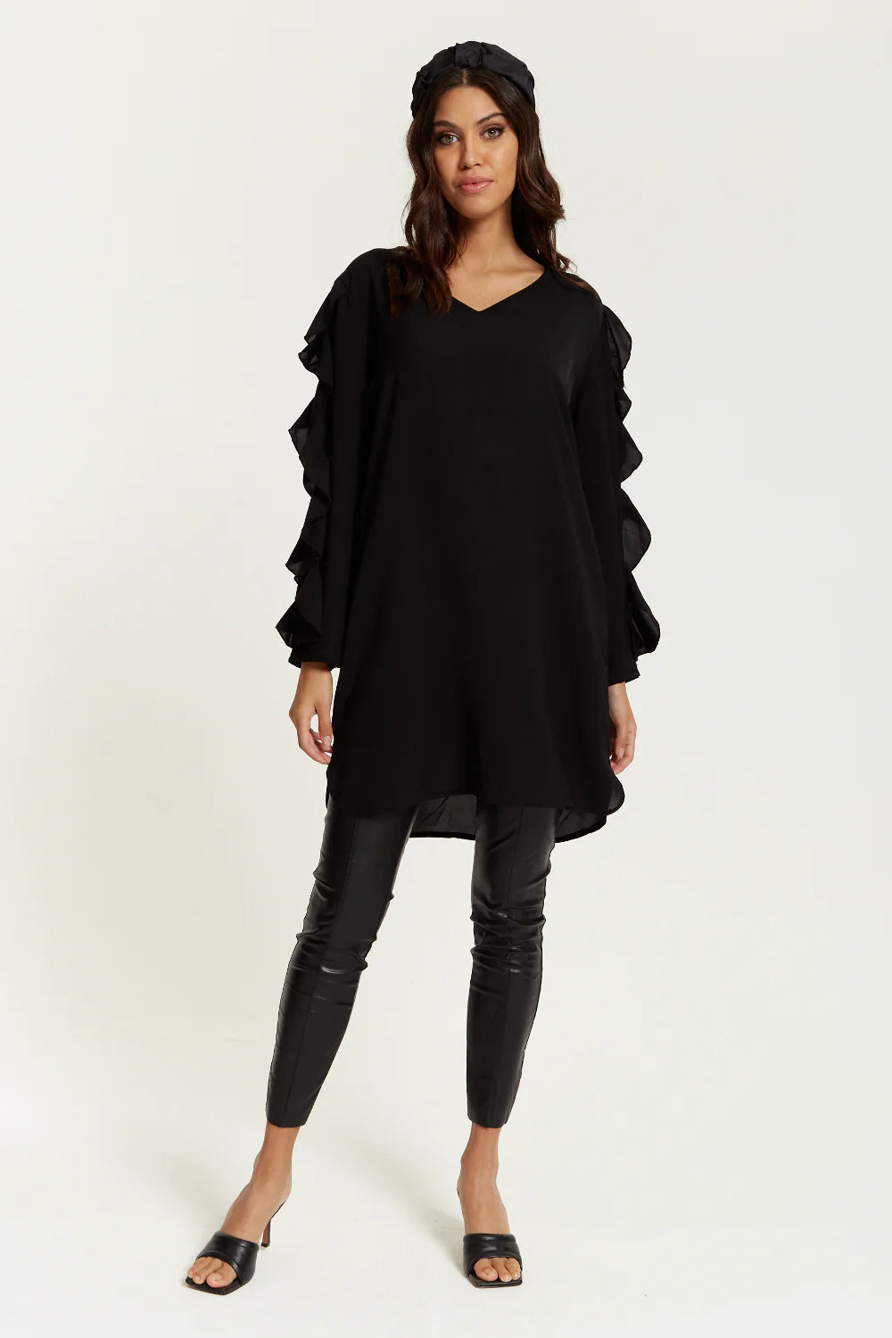 Hoxton Gal Oversized V Neck Tunic with Ruffle Sleeves