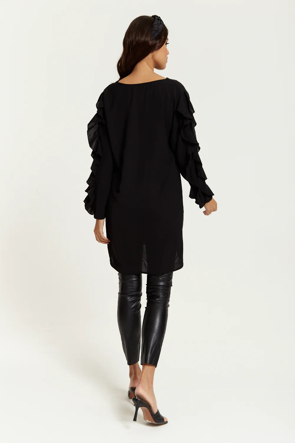 Hoxton Gal Oversized V Neck Tunic with Ruffle Sleeves