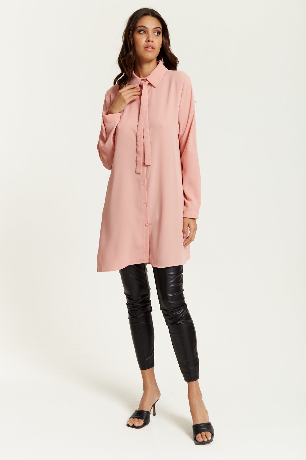 Hoxton Gal Tie-Detailed Oversized Shirt Tunic