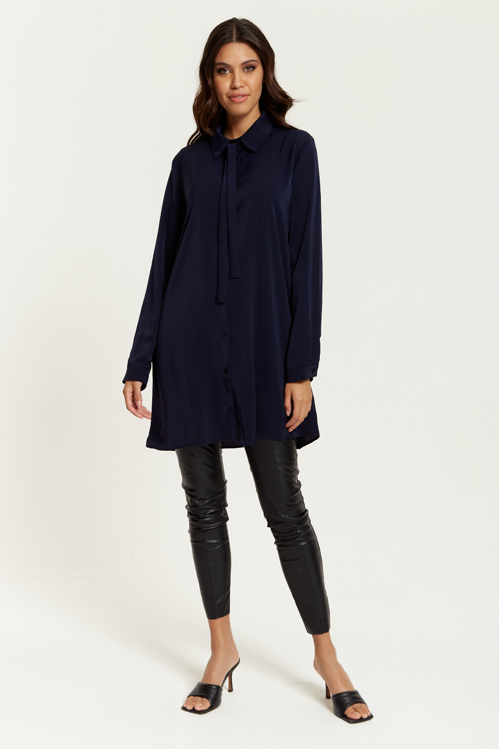 Hoxton Gal Tie-Detailed Oversized Shirt Tunic