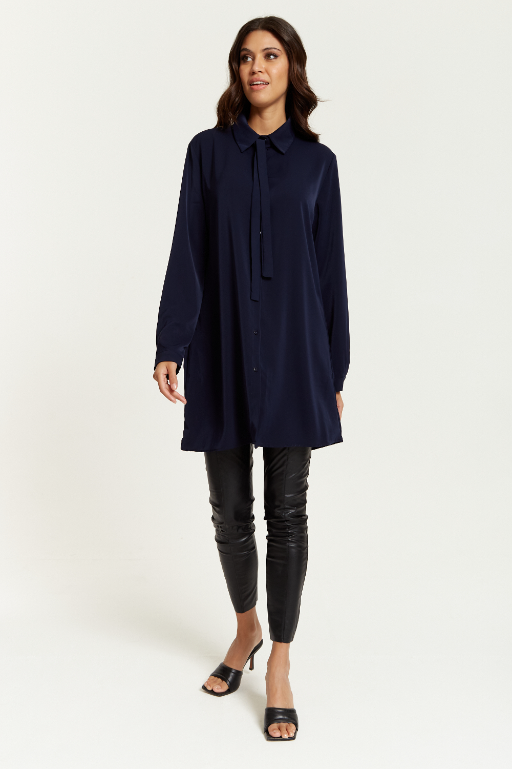 Hoxton Gal Tie-Detailed Oversized Shirt Tunic