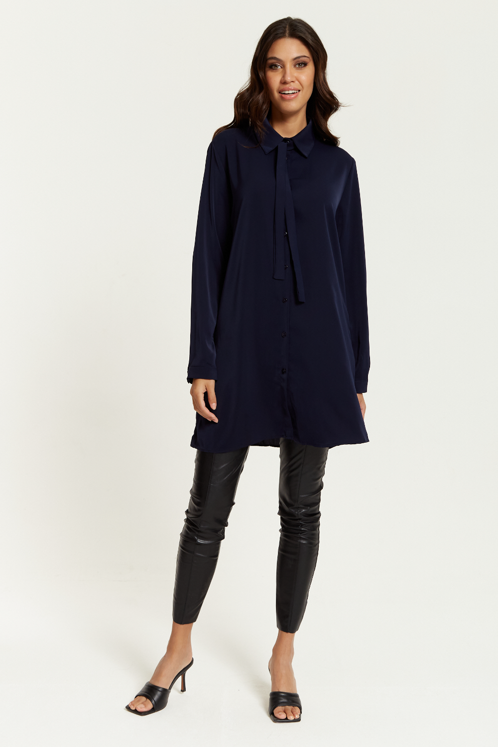 Hoxton Gal Tie-Detailed Oversized Shirt Tunic