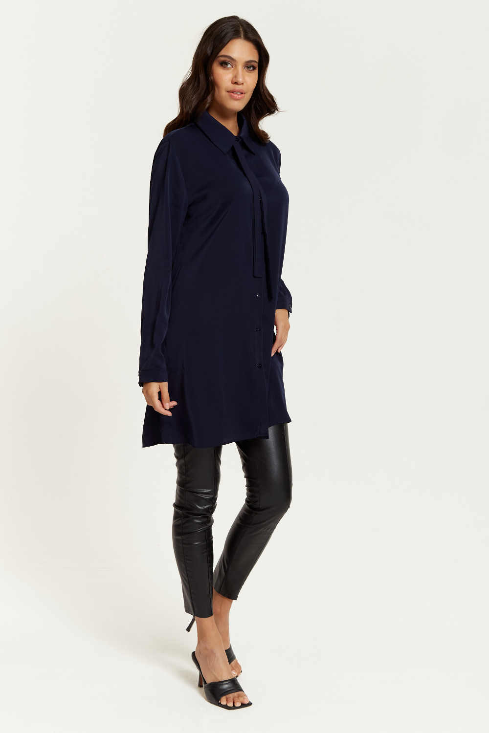 Hoxton Gal Tie-Detailed Oversized Shirt Tunic