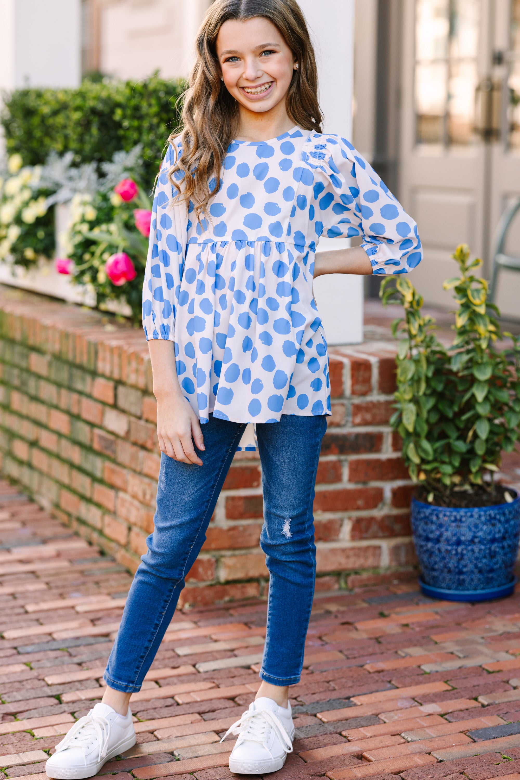 Ignite the Wild Side: Light Blue Polka Dot Tunic for Girls