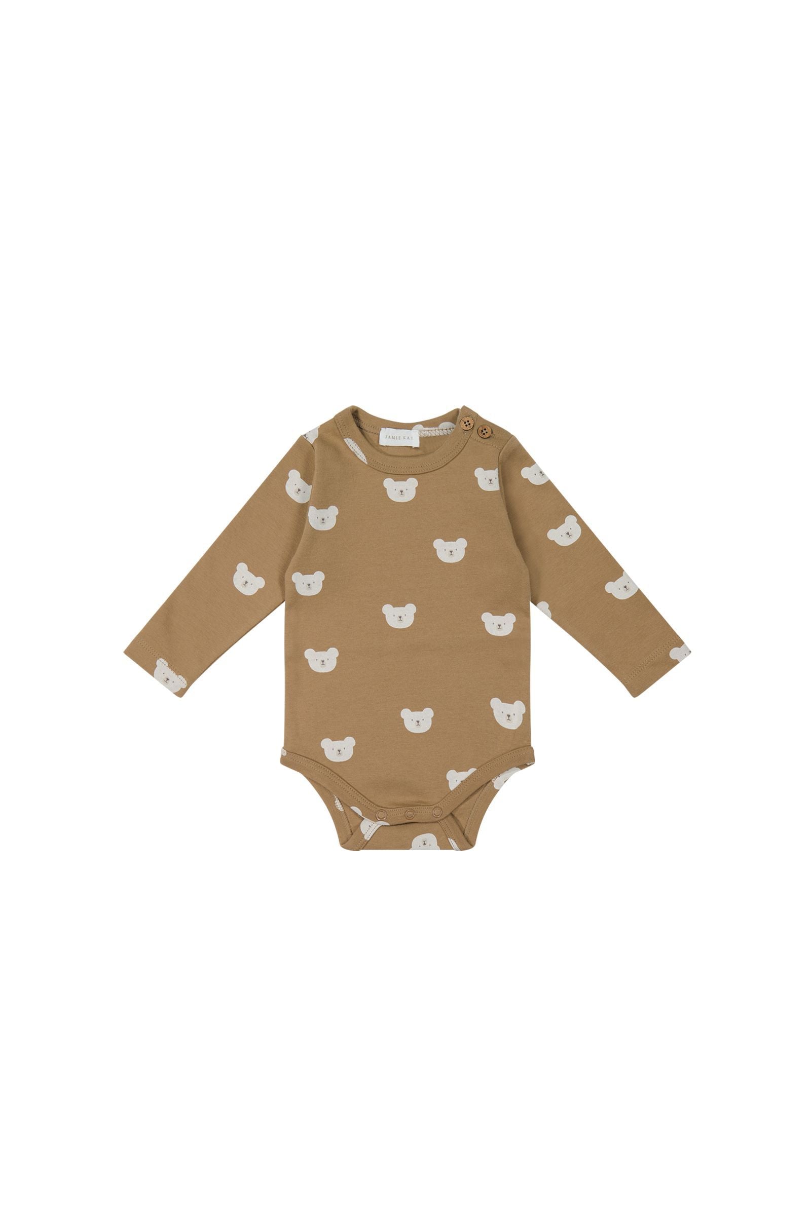 Jamie Kay - Organic Cotton Fernley Long Sleeve Bodysuit - Bears Caramel Cream.