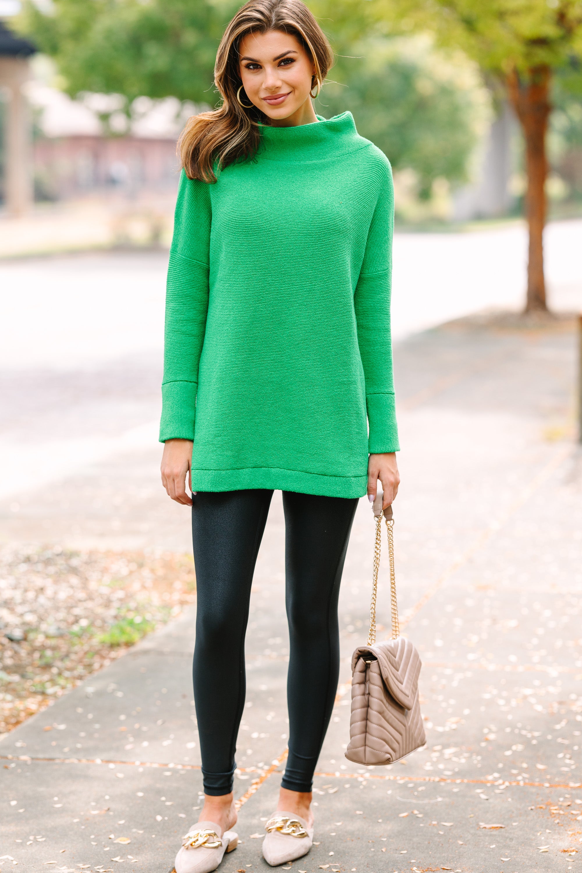 Kelly Green Tunic - Mock Neck - Slouchy Fit