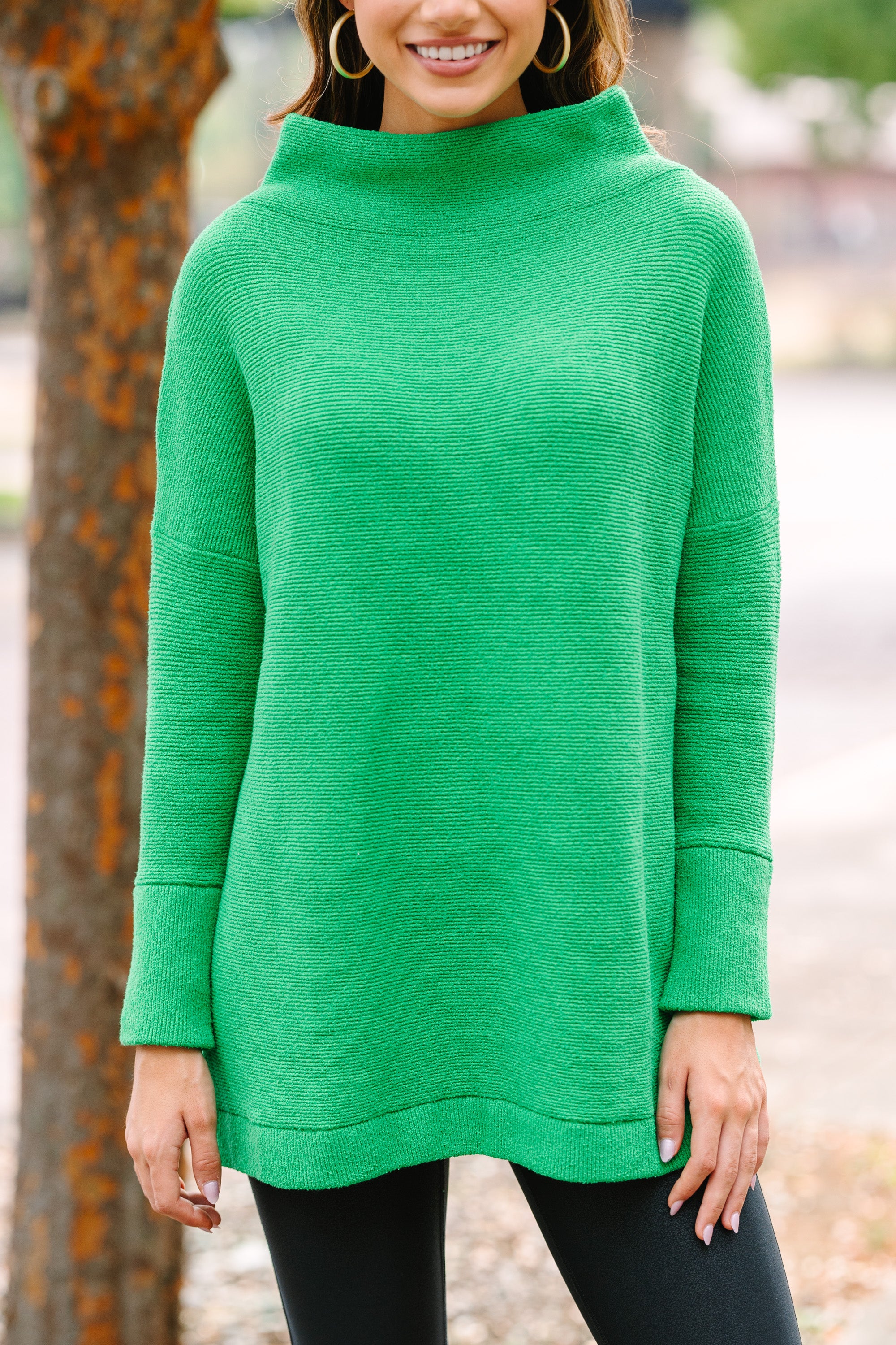 Kelly Green Tunic - Mock Neck - Slouchy Fit