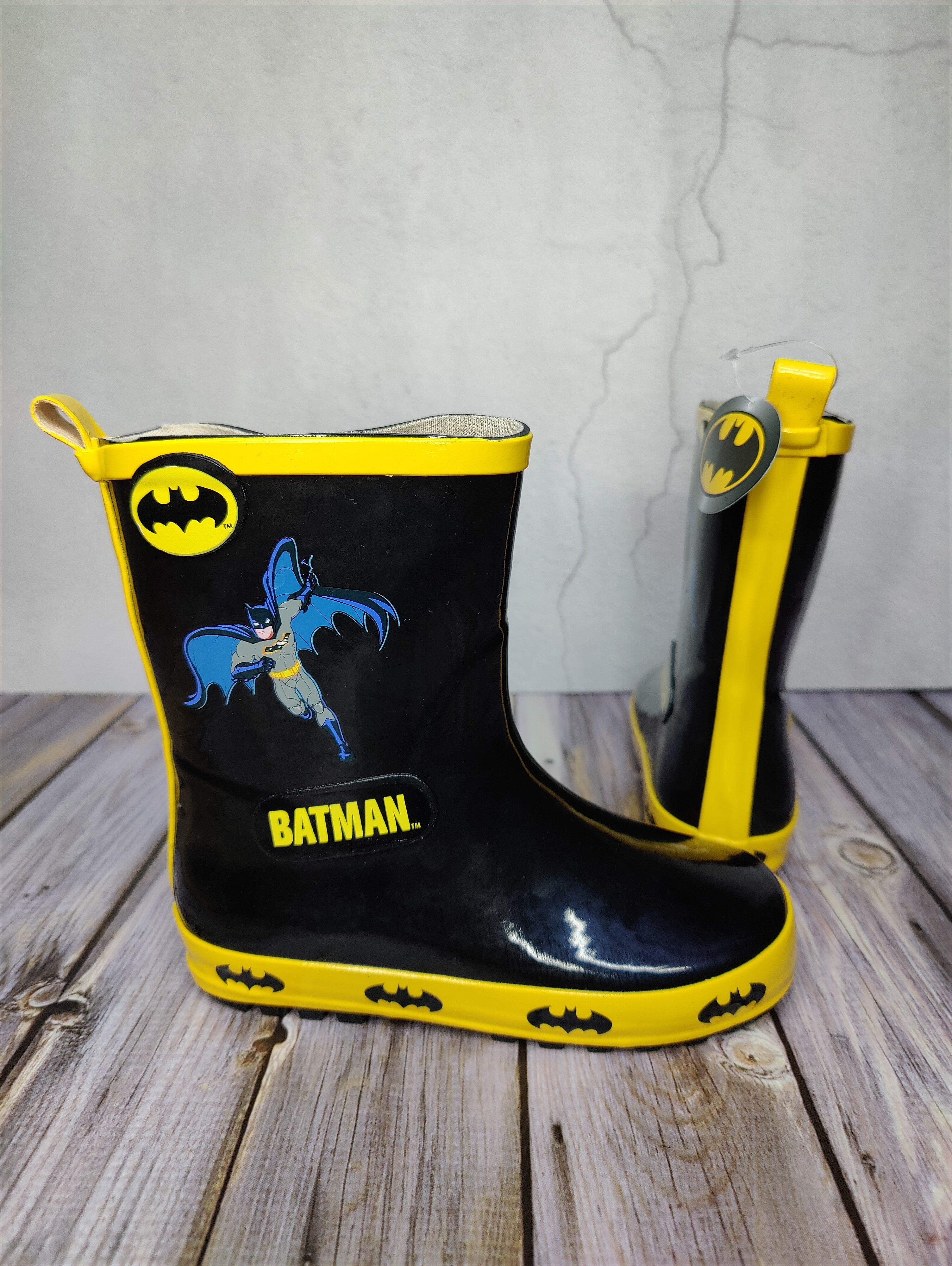 Kids Batman Black Wellington Welly Boots for Girls and Boys, Sizes 7-12