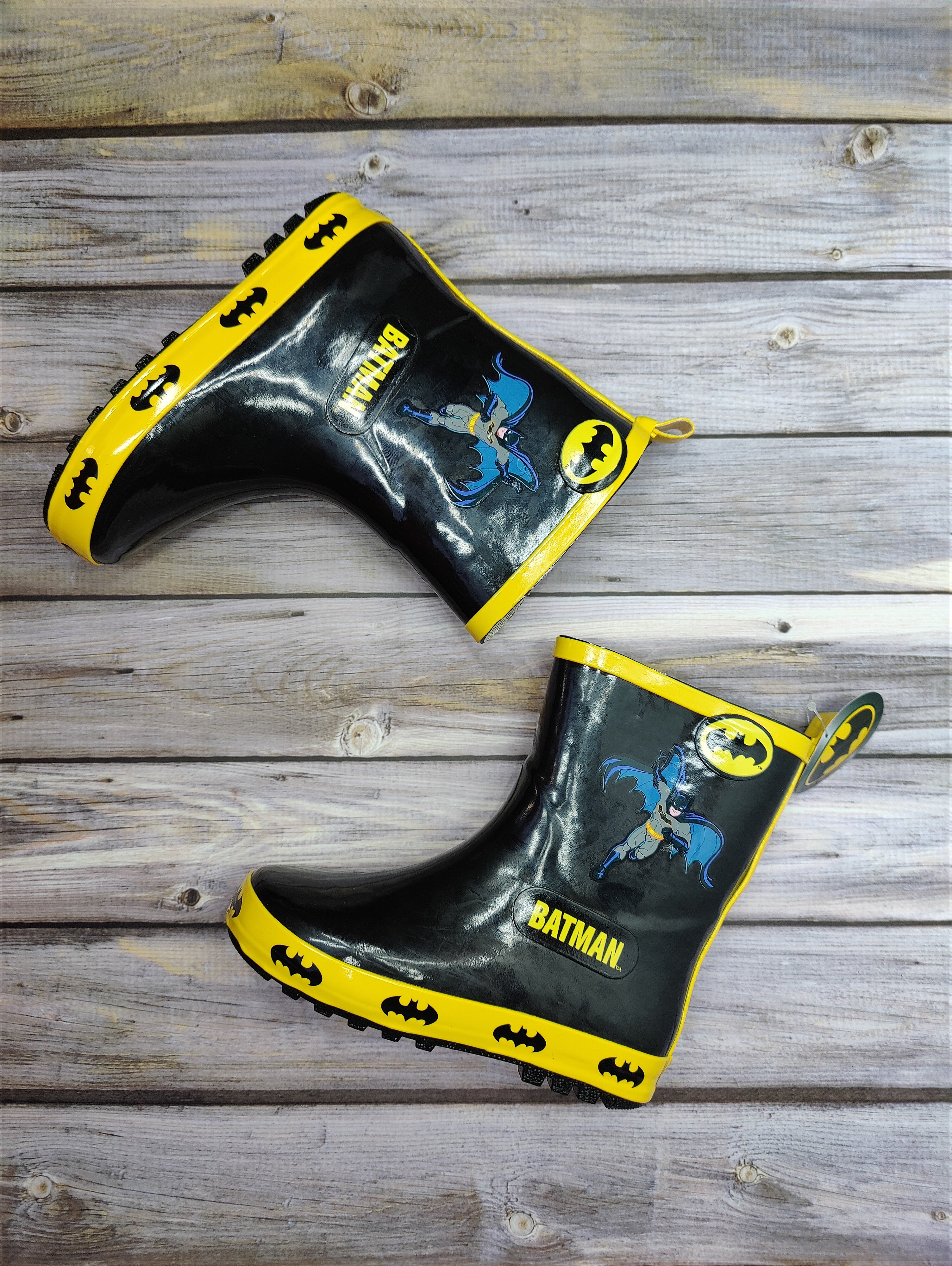 Kids Batman Black Wellington Welly Boots for Girls and Boys, Sizes 7-12