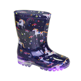 Kids Wellington Boots - Mystic Navy Light Up Unicorn - Girls Sizes 8-2