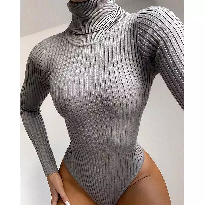 Knit Bodysuit Turtleneck, Ribbed Style