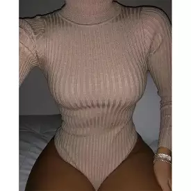 Knit Bodysuit Turtleneck, Ribbed Style