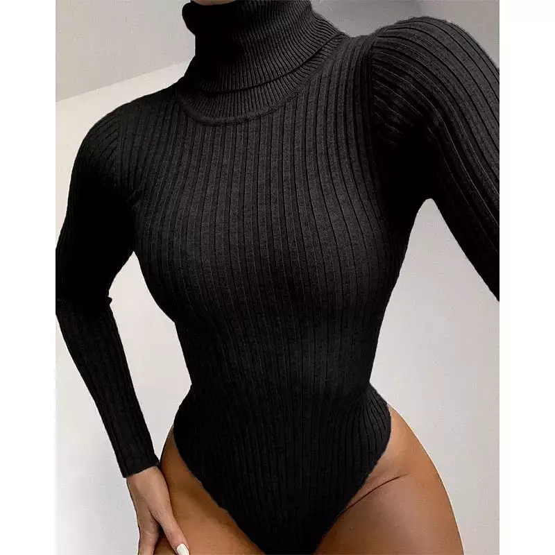 Knit Bodysuit Turtleneck, Ribbed Style