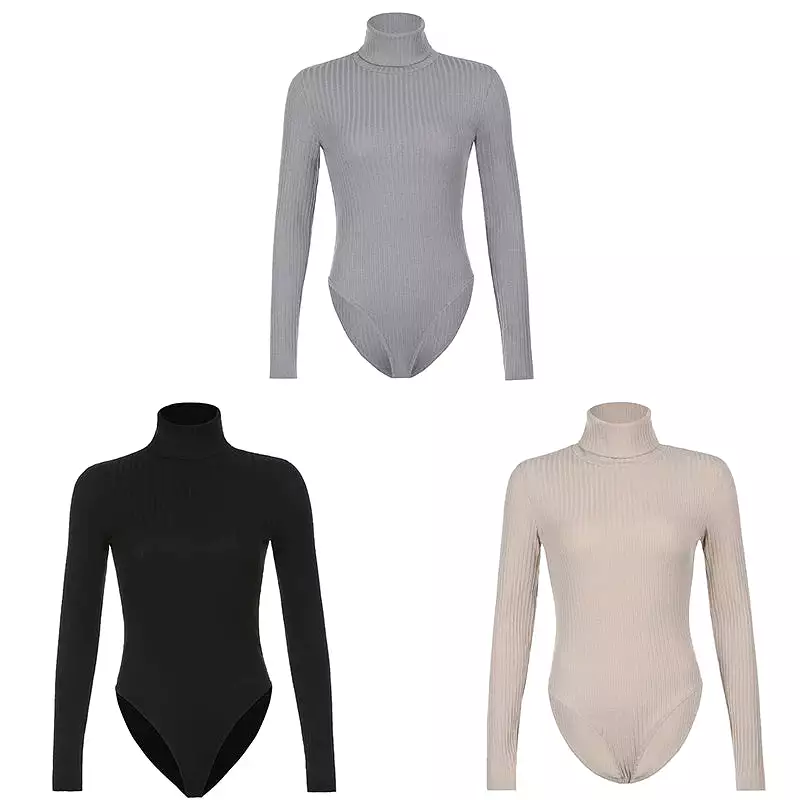 Knit Bodysuit Turtleneck, Ribbed Style